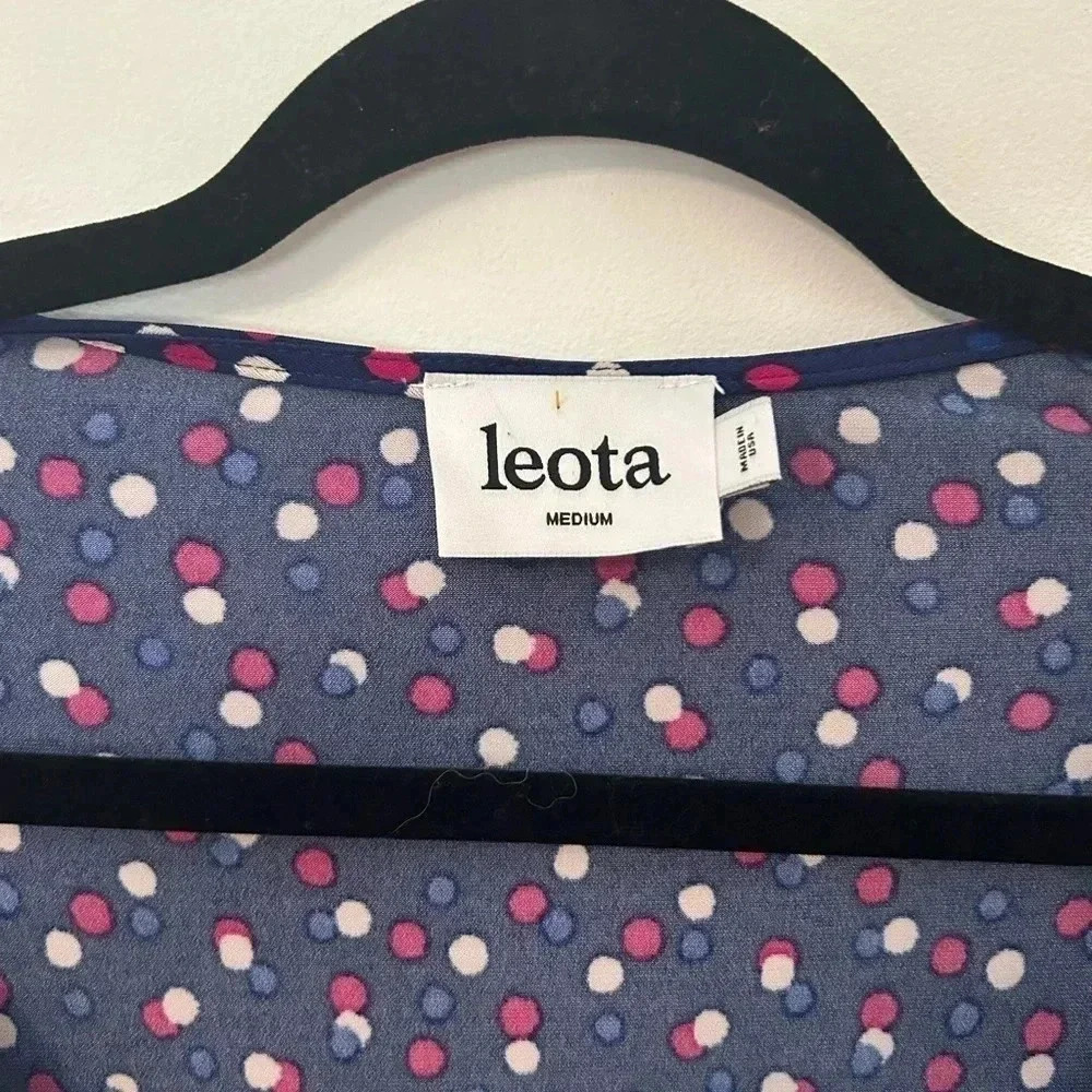 Leota Polka Dot A-Line Career Work V-Neck Tie Waist Dress Size Medium - Picture 3 of 5